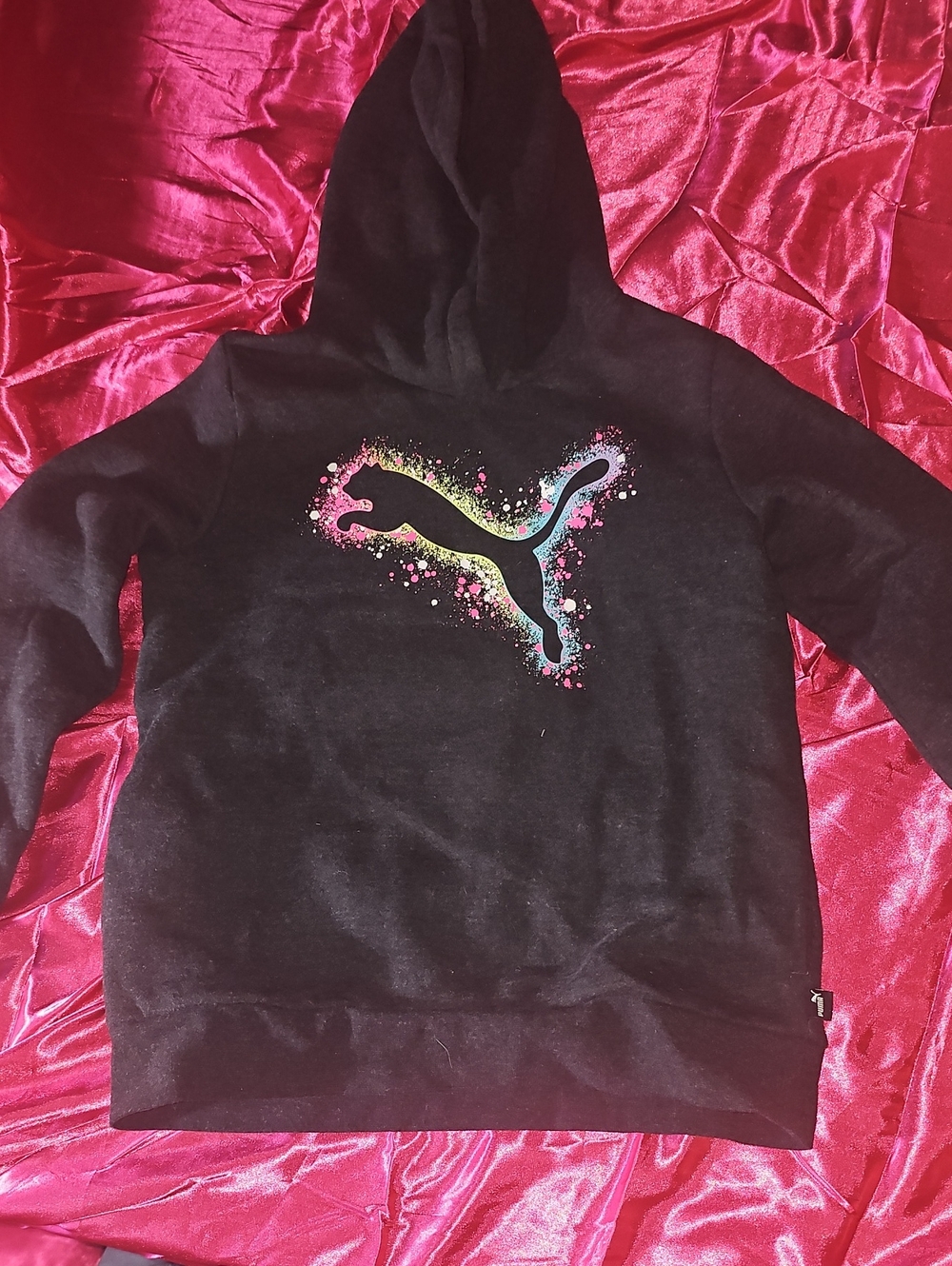 Puma Black Hoodie with Multicolor Splash Logo